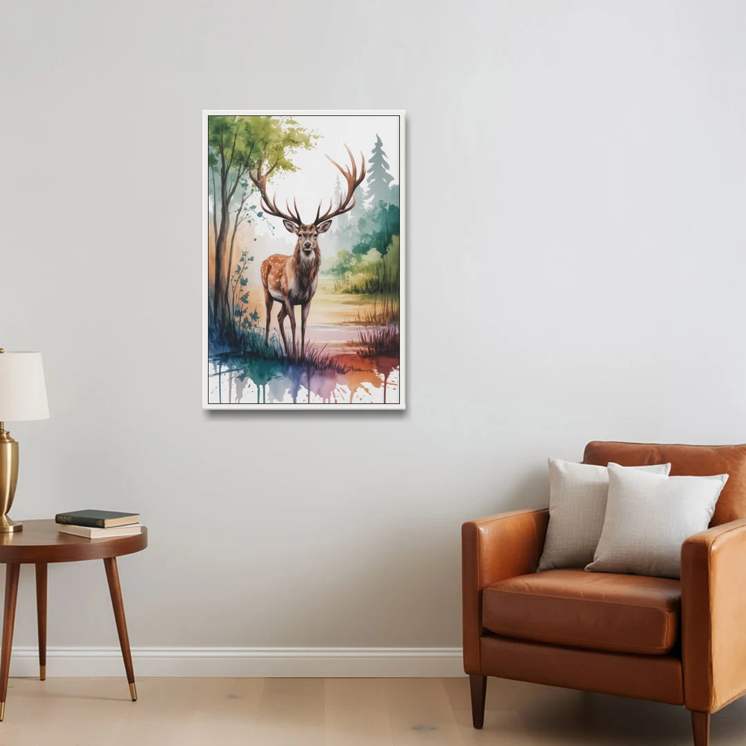 Soft Watercolor Deer - White Framed Canvas Wall Art - Sofa - 24x36
