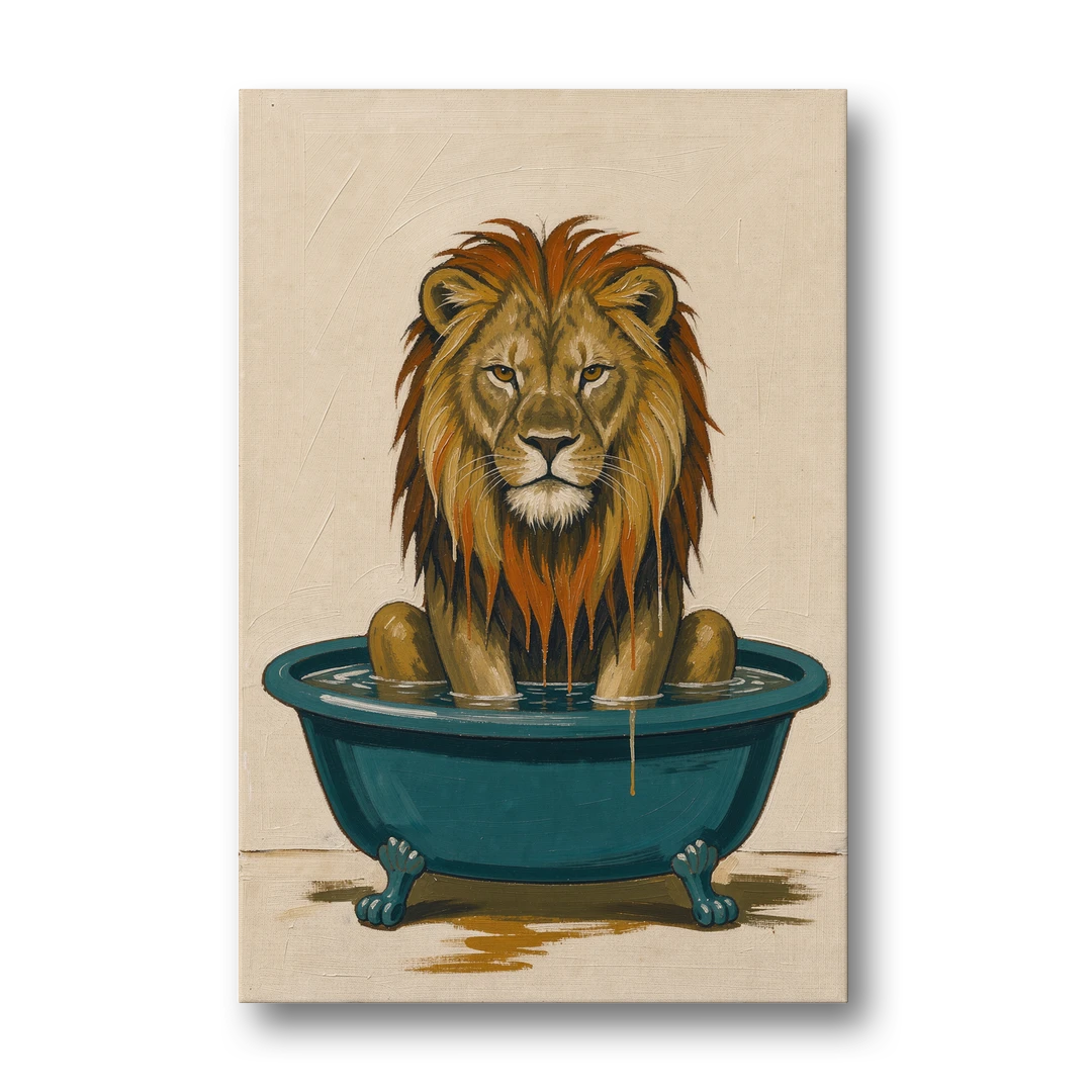 Soggy Lion in a Clawfoot Tub - Canvas Wall Art - Front