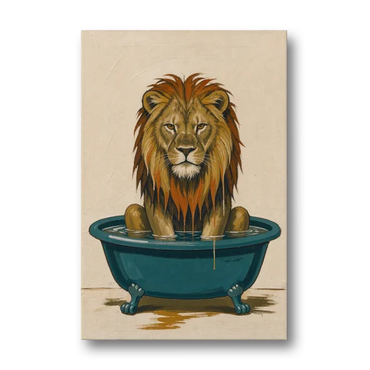 Soggy Lion in a Clawfoot Tub - Canvas Wall Art - Front