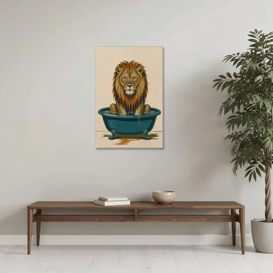 Soggy Lion in a Clawfoot Tub - Canvas Wall Art - Coffee Table - 24x36