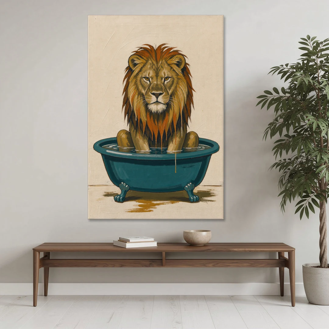 Soggy Lion in a Clawfoot Tub - Canvas Wall Art - Coffee Table - 40x60