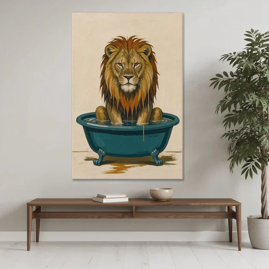 Soggy Lion in a Clawfoot Tub - Canvas Wall Art - Coffee Table - 40x60