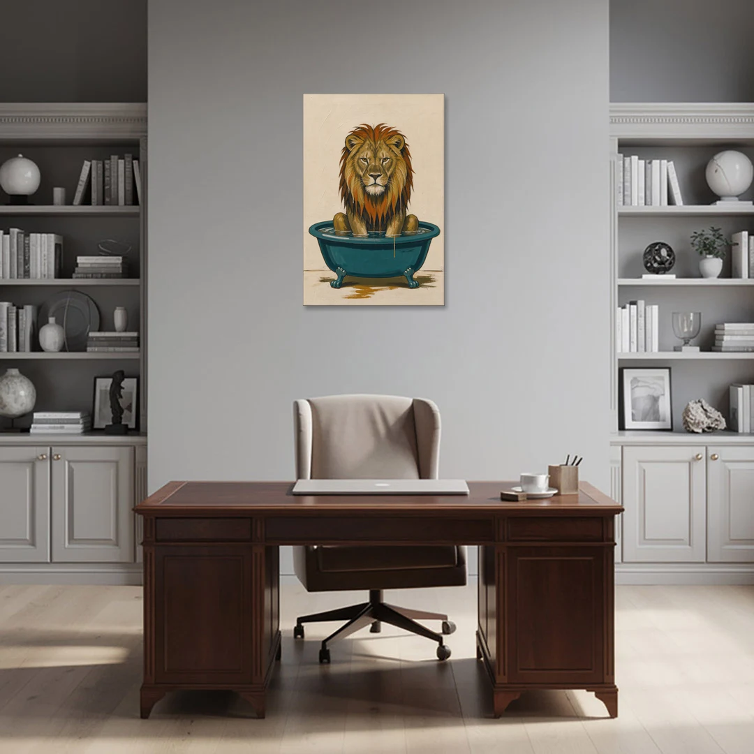 Soggy Lion in a Clawfoot Tub - Canvas Wall Art - Office - 24x36