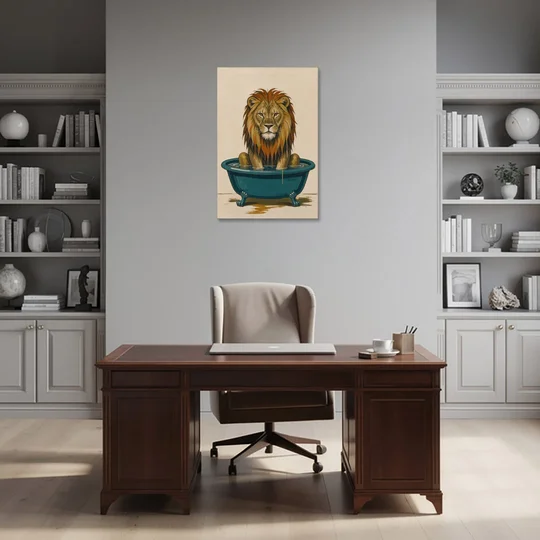 Soggy Lion in a Clawfoot Tub - Canvas Wall Art - Office - 24x36