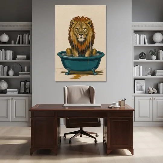 Soggy Lion in a Clawfoot Tub - Canvas Wall Art - Office - 40x60