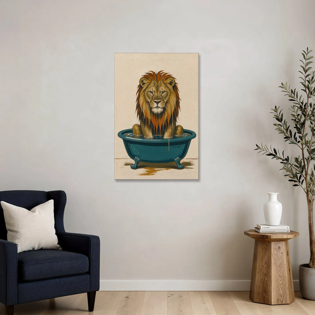 Soggy Lion in a Clawfoot Tub - Canvas Wall Art - Sofa - 24x36