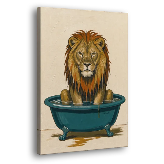 Soggy Lion in a Clawfoot Tub - Canvas Wall Art - Side