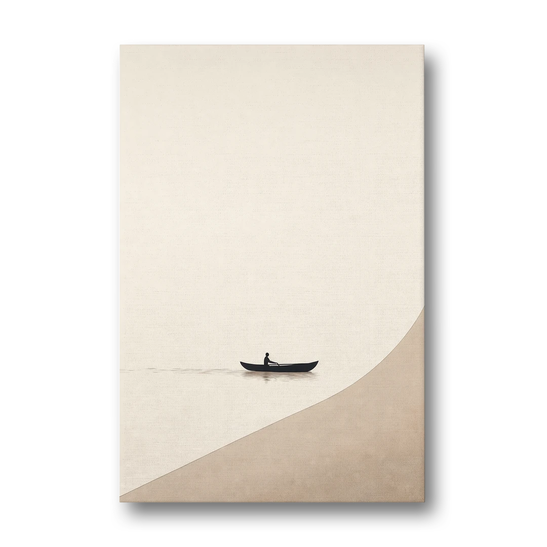 Solitude Painting of a Lone Rower at Dawn - Canvas Wall Art - Front