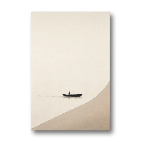 Solitude Painting of a Lone Rower at Dawn - Canvas Wall Art - Front