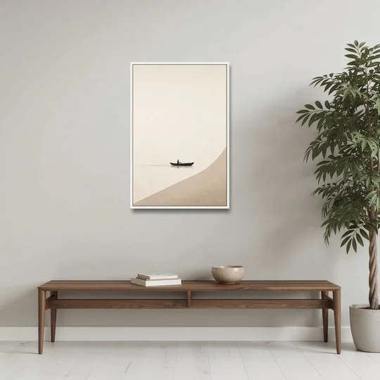 Solitude Painting of a Lone Rower at Dawn - White Framed Canvas Wall Art - Coffee Table - 24x36
