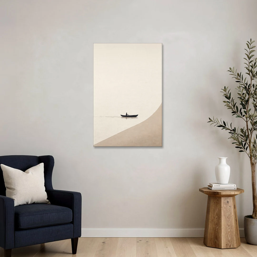 Solitude Painting of a Lone Rower at Dawn - Canvas Wall Art - Sofa - 24x36