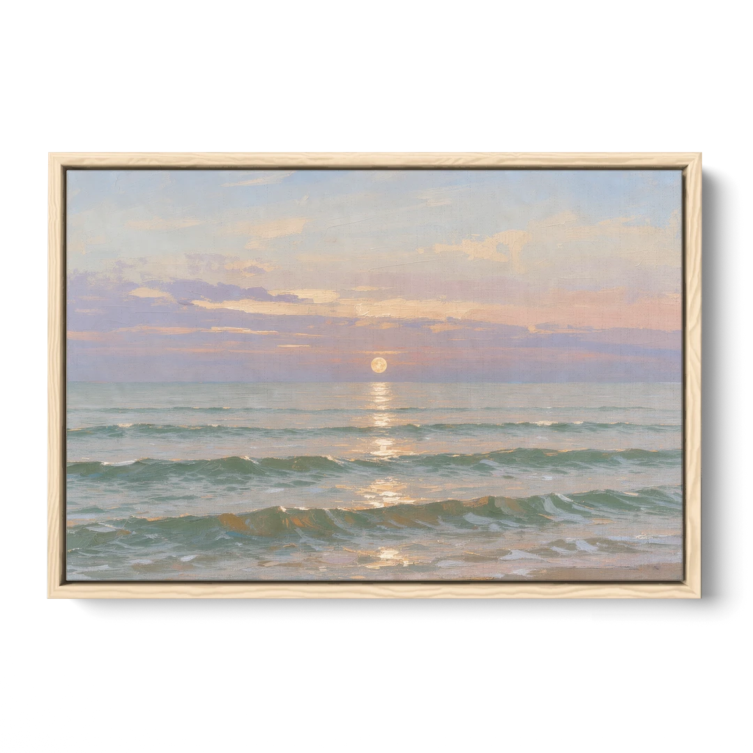 Soothing Moon Path at Twilight for the Bedroom - Oak Framed Canvas Wall Art - Front