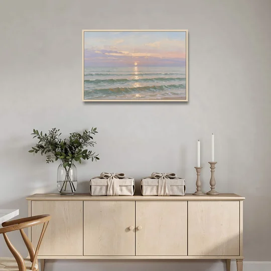 Soothing Moon Path at Twilight for the Bedroom - Oak Framed Canvas Wall Art - Coffee Table - 36x24