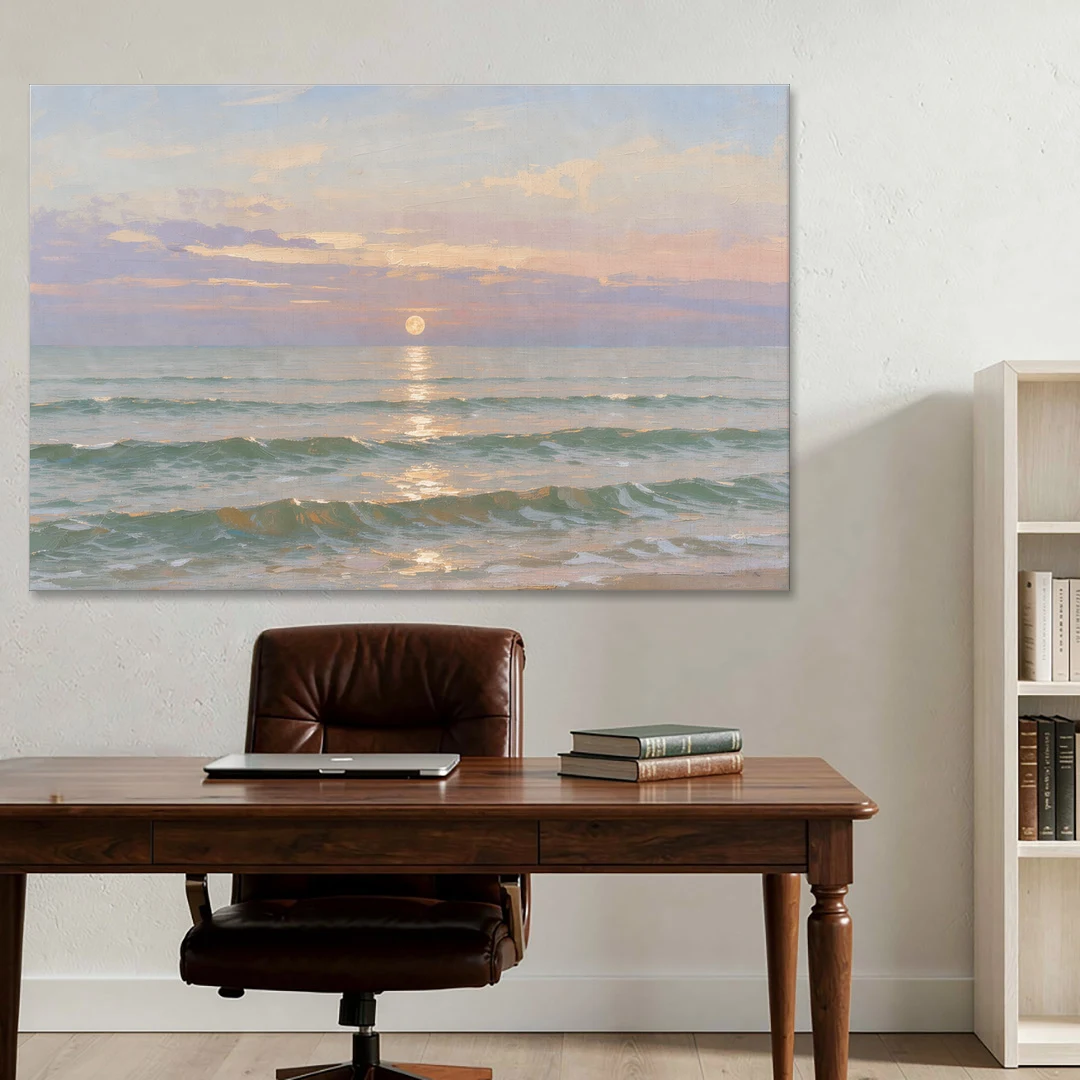 Soothing Moon Path at Twilight for the Bedroom - Canvas Wall Art - Office - 60x40