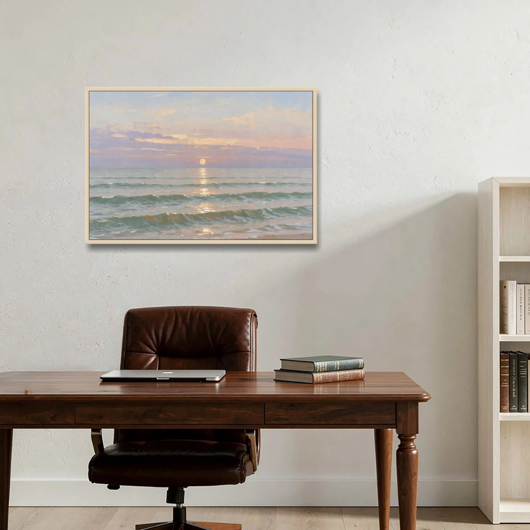 Soothing Moon Path at Twilight for the Bedroom - Oak Framed Canvas Wall Art - Office - 36x24