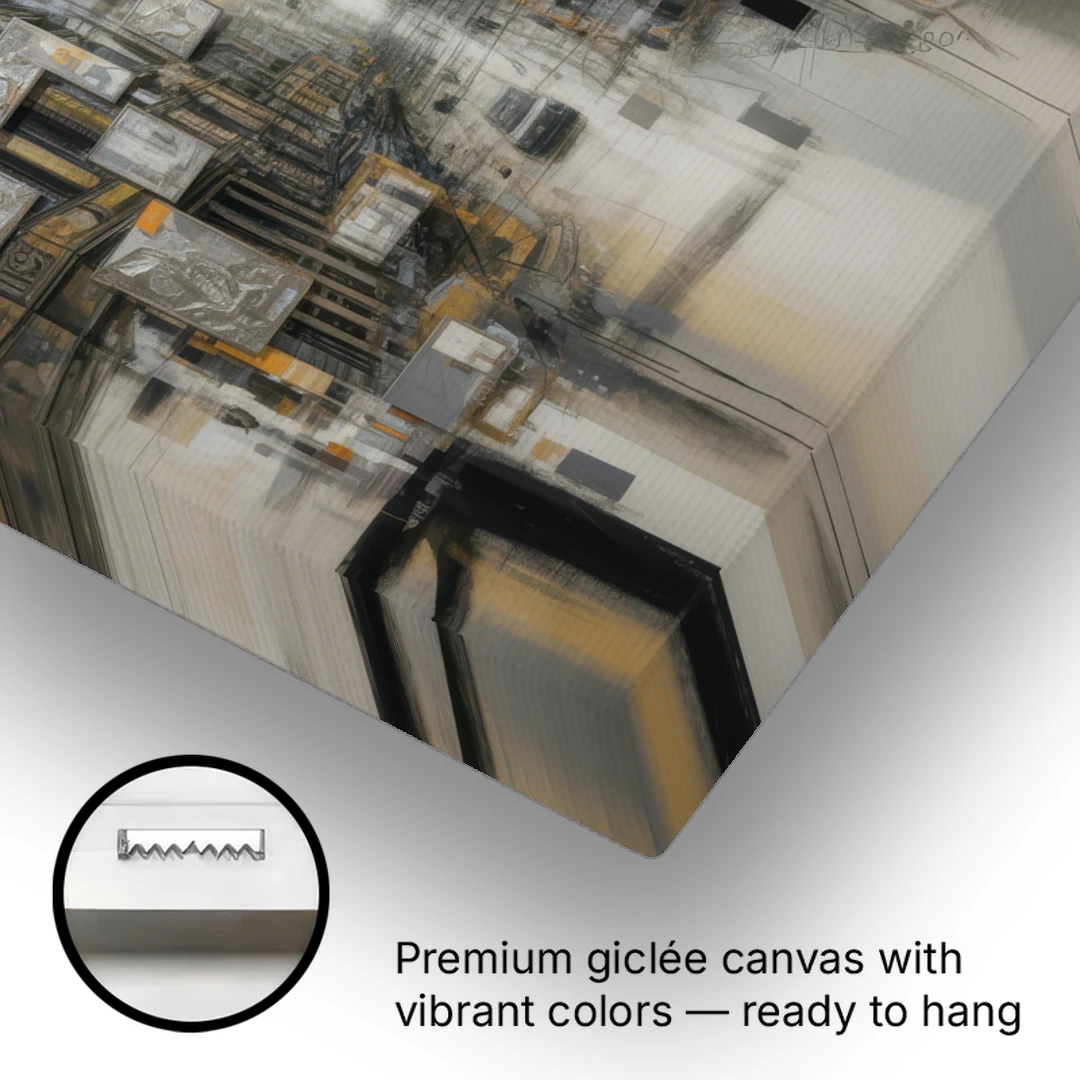 Sophisticated Cityscape Grey and Silver Abstract - Canvas Wall Art - Gallery Wrap Corner