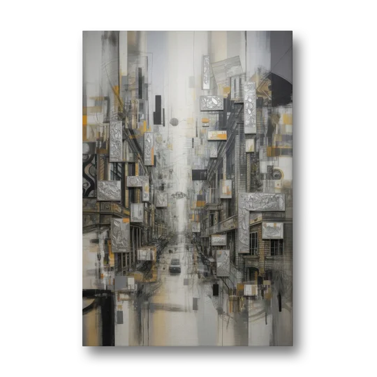 Sophisticated Cityscape Grey and Silver Abstract - Canvas Wall Art - Front
