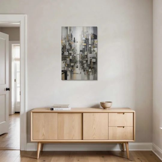 Sophisticated Cityscape Grey and Silver Abstract - Canvas Wall Art - Coffee Table - 24x36