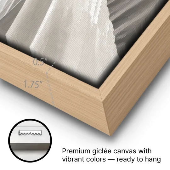 Sophisticated Dune Crests in Ivory and Charcoal - Oak Framed Canvas Wall Art - Gallery Wrap Corner