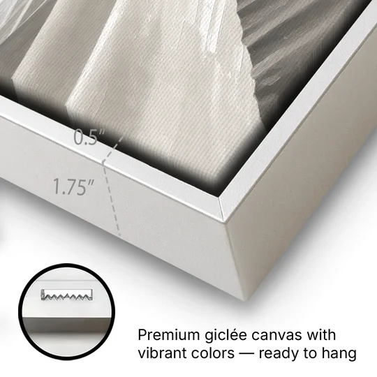Sophisticated Dune Crests in Ivory and Charcoal - White Framed Canvas Wall Art - Gallery Wrap Corner