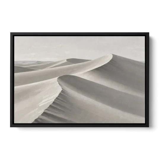 Sophisticated Dune Crests in Ivory and Charcoal - Black Framed Canvas Wall Art - Front