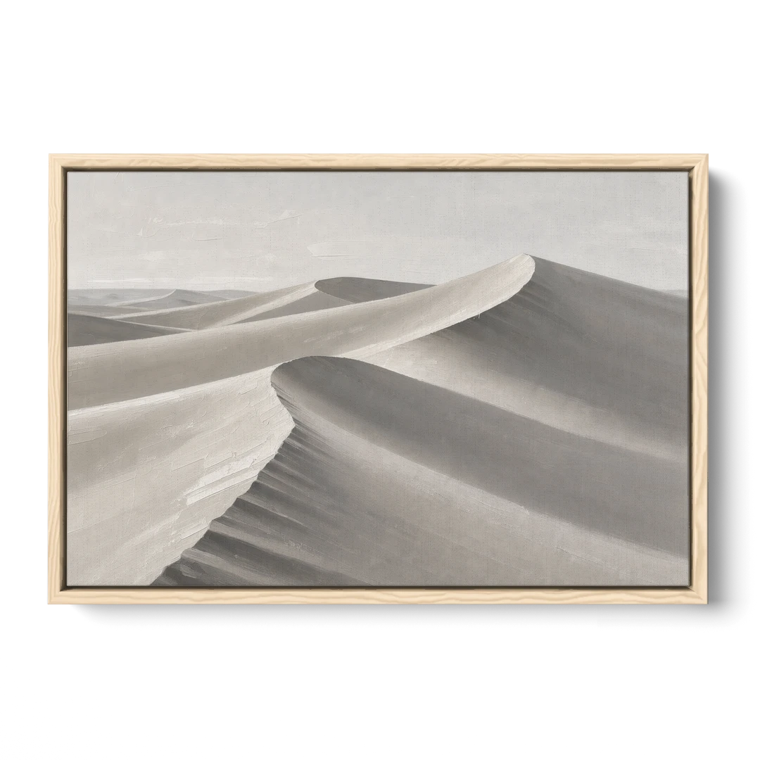 Sophisticated Dune Crests in Ivory and Charcoal - Oak Framed Canvas Wall Art - Front
