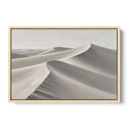 Sophisticated Dune Crests in Ivory and Charcoal - Oak Framed Canvas Wall Art - Front
