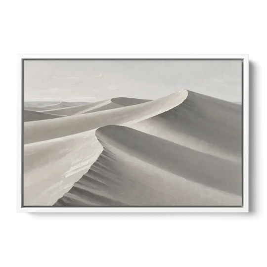 Sophisticated Dune Crests in Ivory and Charcoal - White Framed Canvas Wall Art - Front