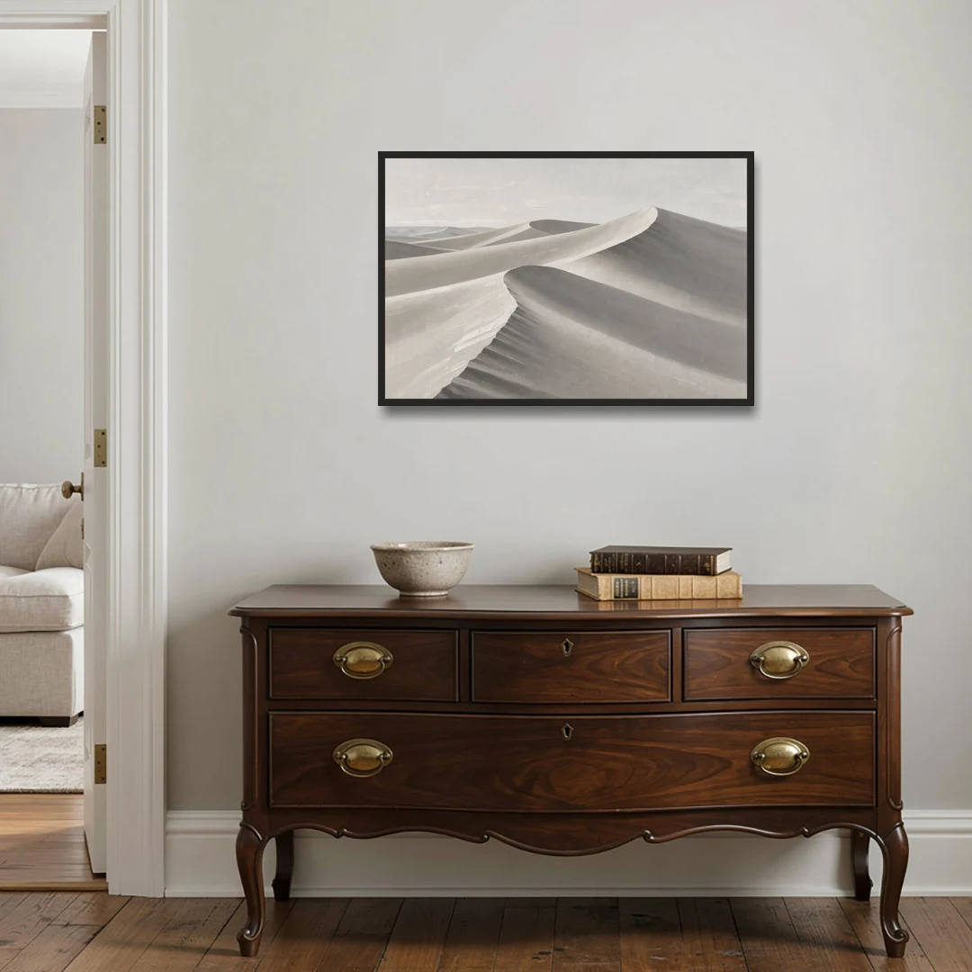 Sophisticated Dune Crests in Ivory and Charcoal - Black Framed Canvas Wall Art - Coffee Table - 36x24