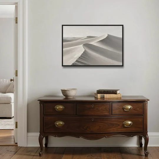 Sophisticated Dune Crests in Ivory and Charcoal - Black Framed Canvas Wall Art - Coffee Table - 36x24