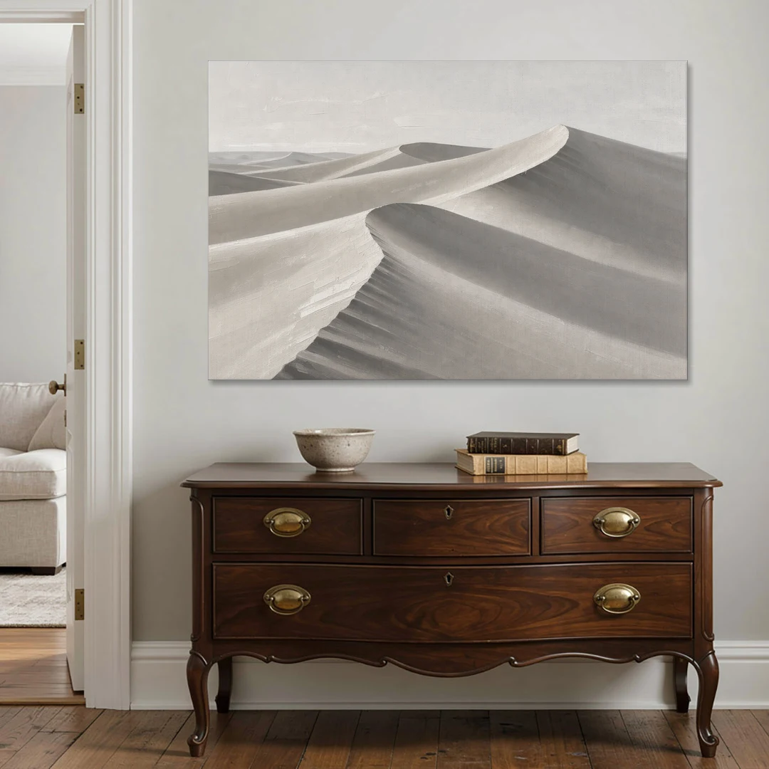 Sophisticated Dune Crests in Ivory and Charcoal - Canvas Wall Art - Coffee Table - 60x40