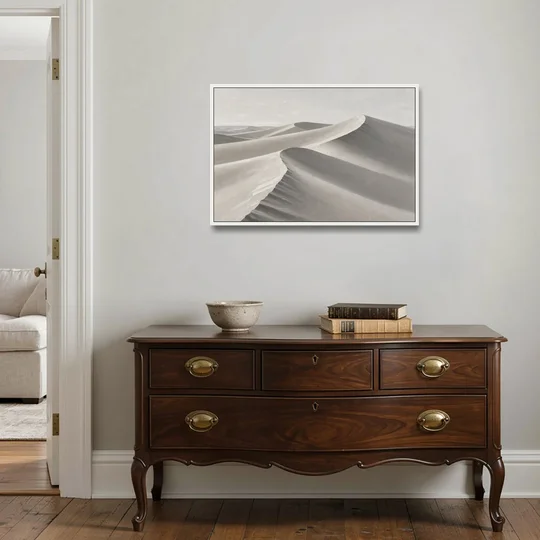 Sophisticated Dune Crests in Ivory and Charcoal - White Framed Canvas Wall Art - Coffee Table - 36x24