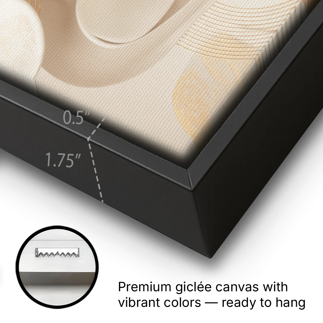 Sophisticated Fluidity Beige Abstract - Black Framed Canvas Wall Art - Gallery Wrap Corner