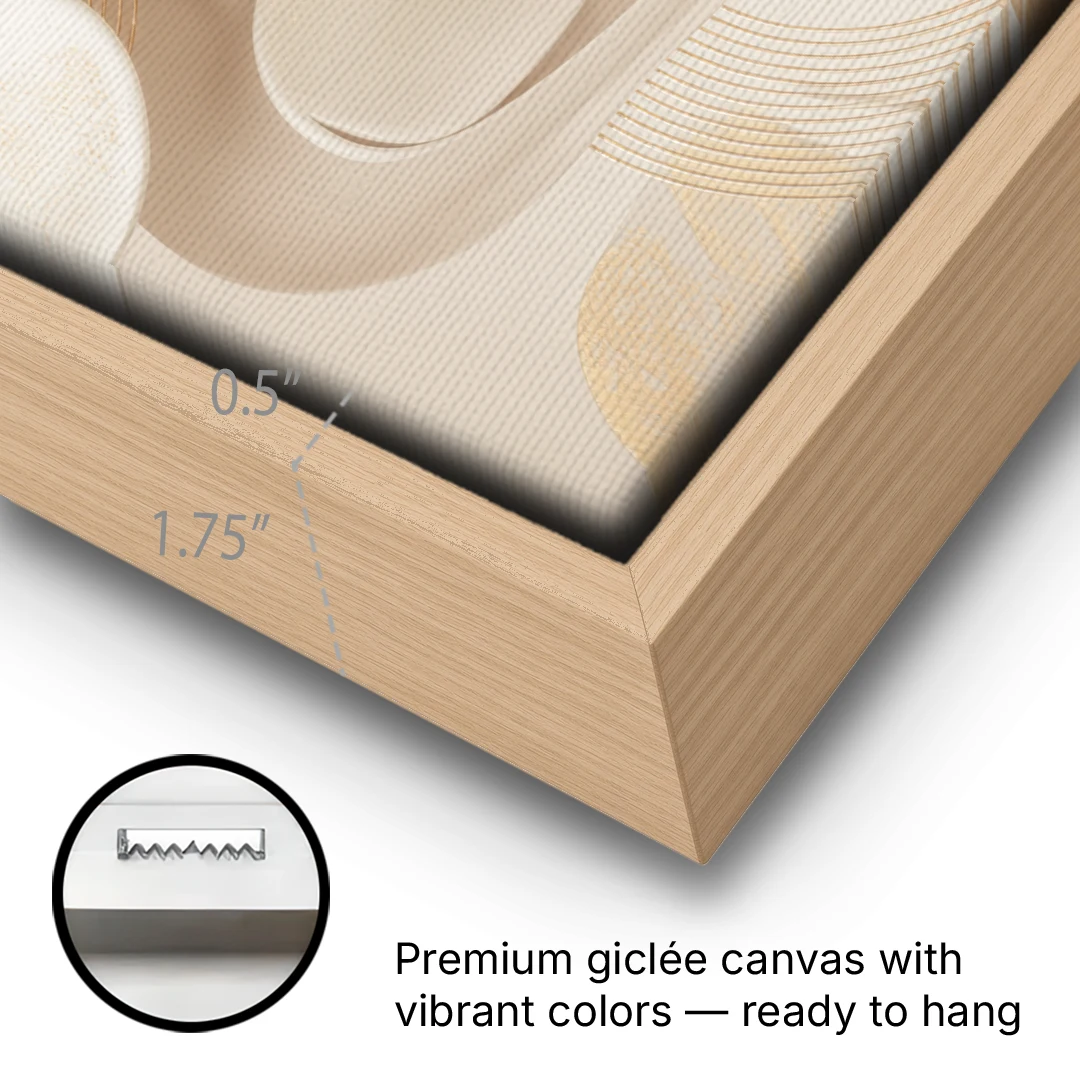 Sophisticated Fluidity Beige Abstract - Oak Framed Canvas Wall Art - Gallery Wrap Corner