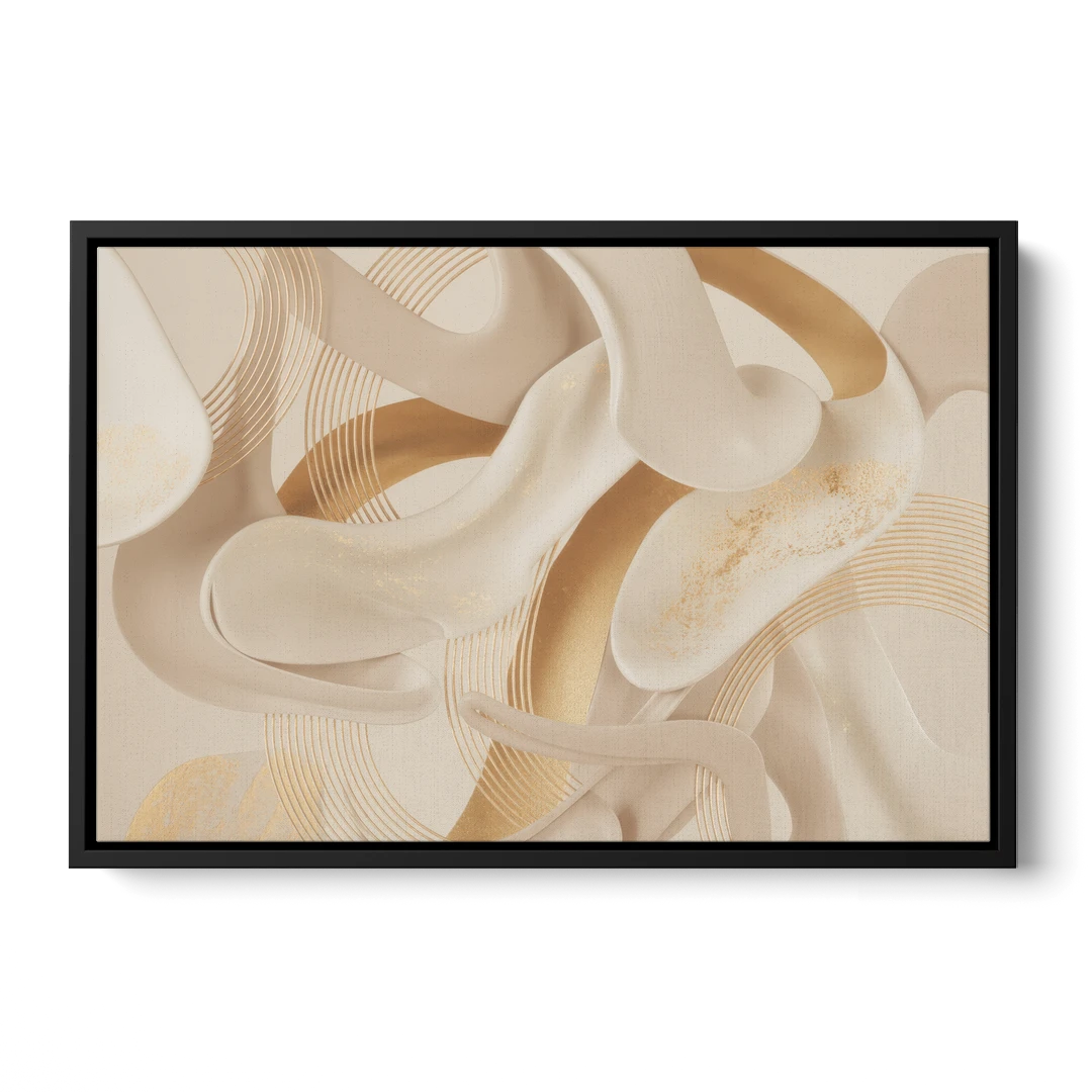 Sophisticated Fluidity Beige Abstract - Black Framed Canvas Wall Art - Front