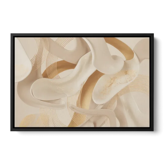 Sophisticated Fluidity Beige Abstract - Black Framed Canvas Wall Art - Front