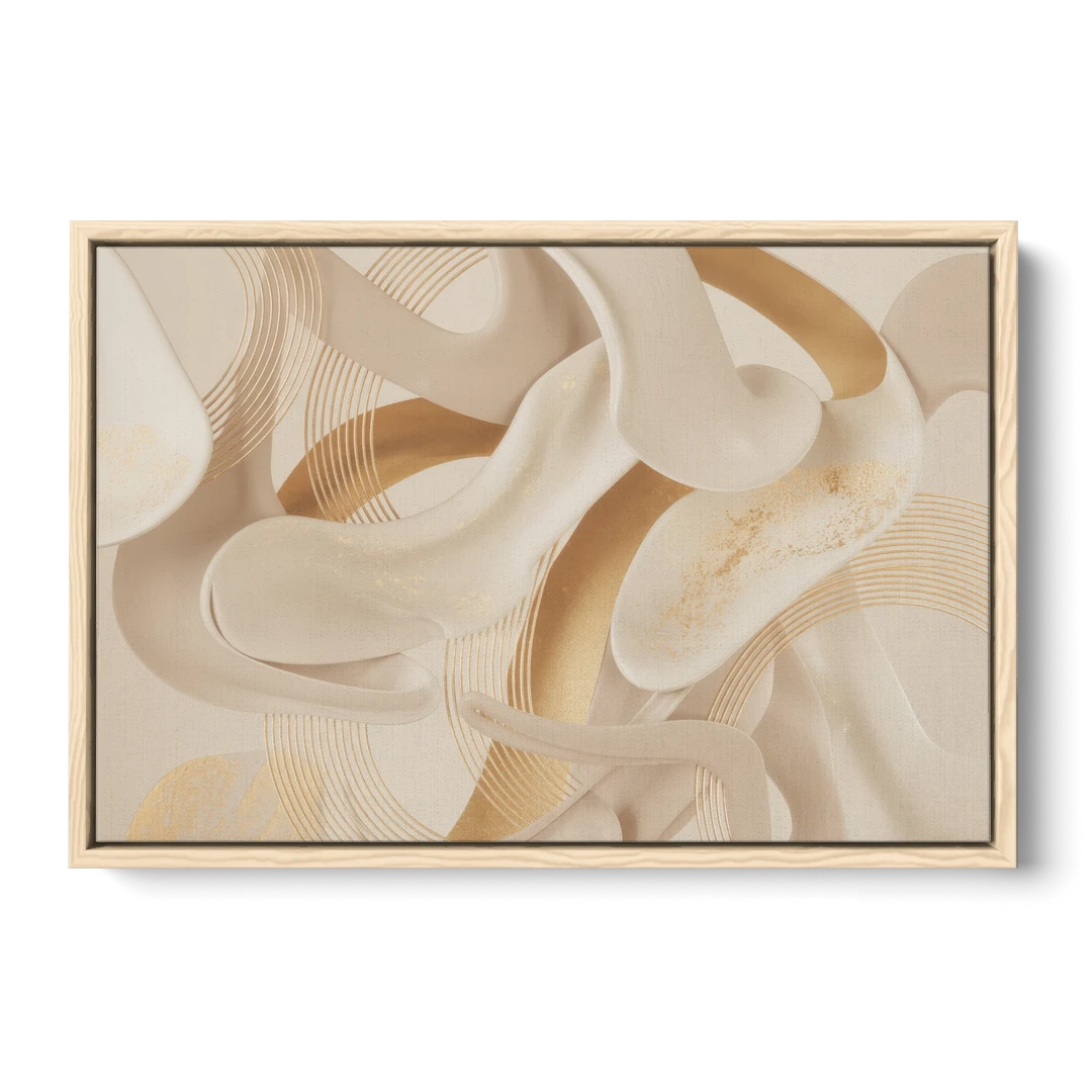 Sophisticated Fluidity Beige Abstract - Oak Framed Canvas Wall Art - Front