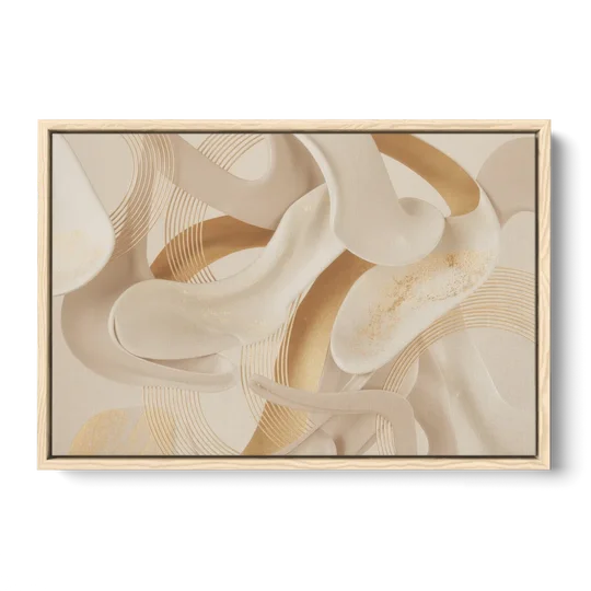 Sophisticated Fluidity Beige Abstract - Oak Framed Canvas Wall Art - Front