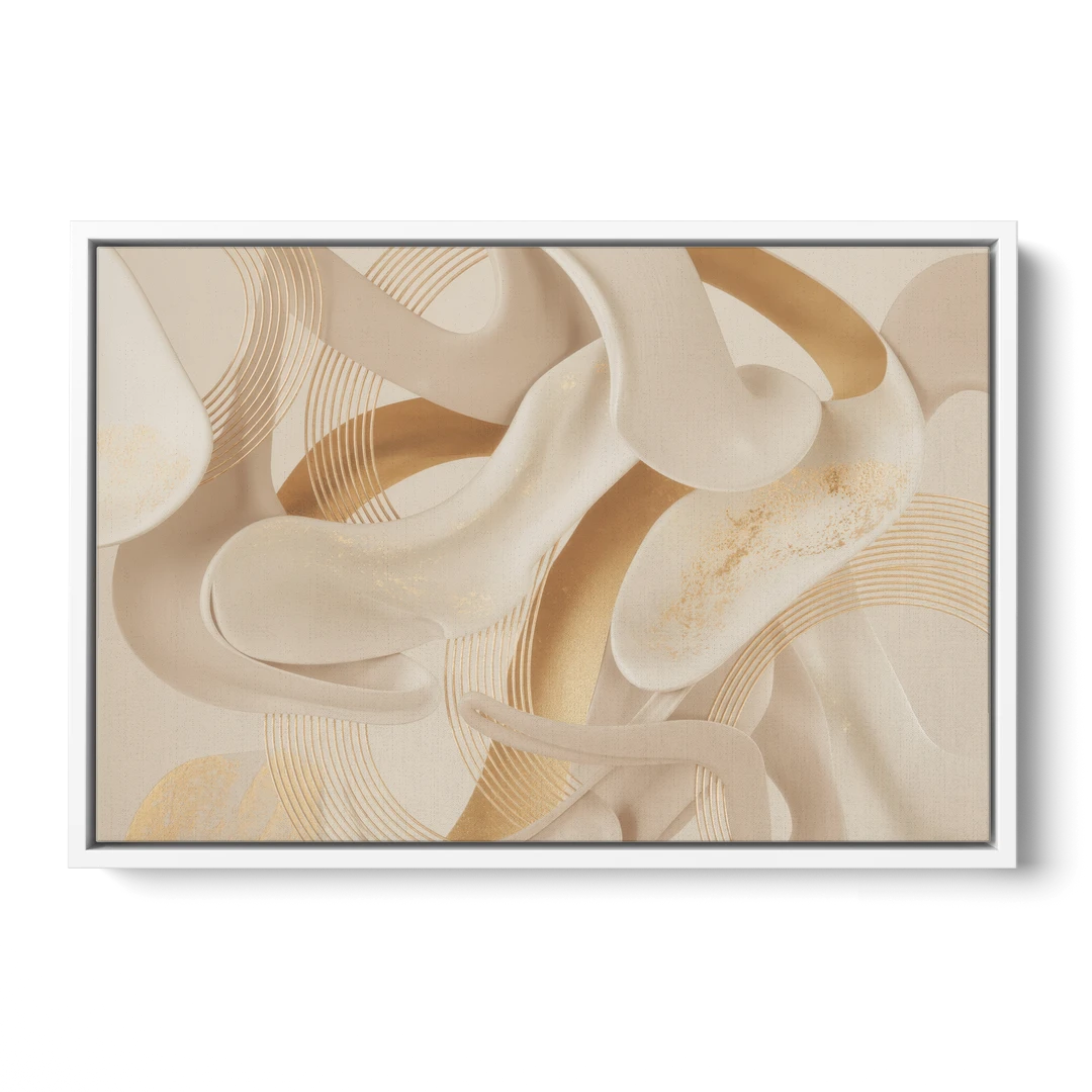 Sophisticated Fluidity Beige Abstract - White Framed Canvas Wall Art - Front