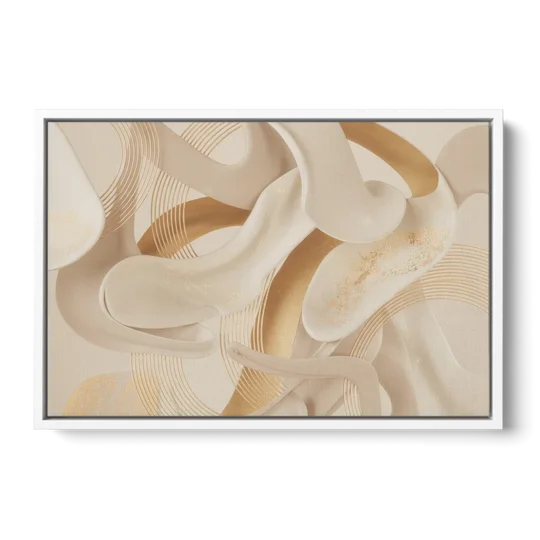 Sophisticated Fluidity Beige Abstract - White Framed Canvas Wall Art - Front