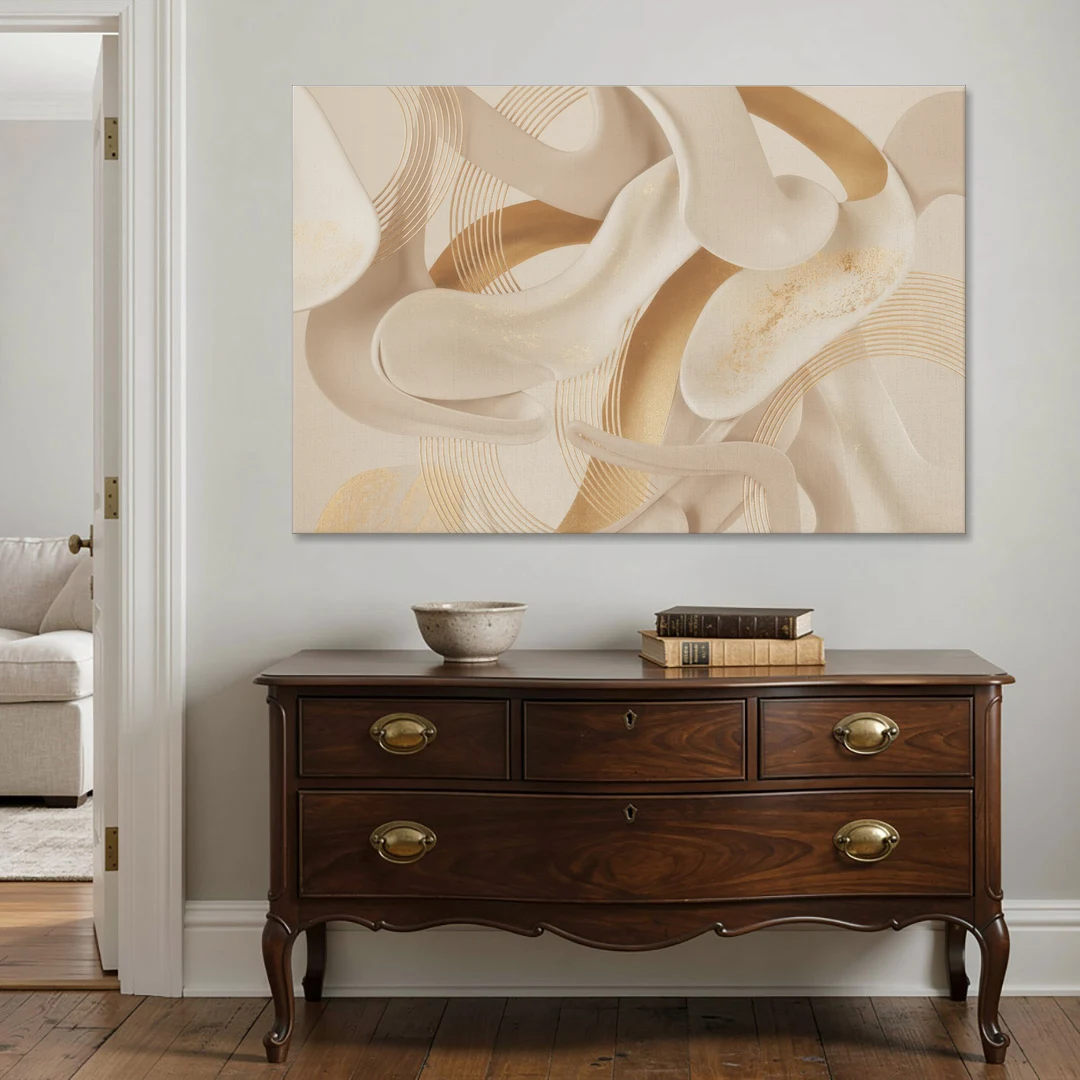 Sophisticated Fluidity Beige Abstract - Canvas Wall Art - Coffee Table - 60x40