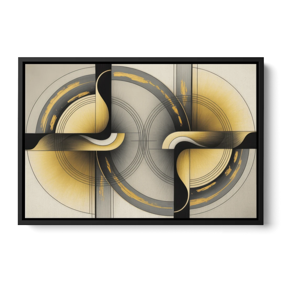 Sophisticated Harmony Yellow and Grey Abstract - Black Framed Canvas Wall Art - Front