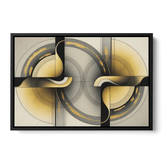 Sophisticated Harmony Yellow and Grey Abstract - Black Framed Canvas Wall Art - Front