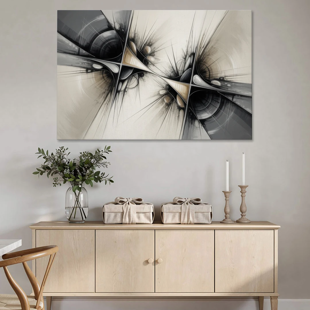 Sophisticated Interwoven Forms Black and White Abstract - Canvas Wall Art - Coffee Table - 60x40