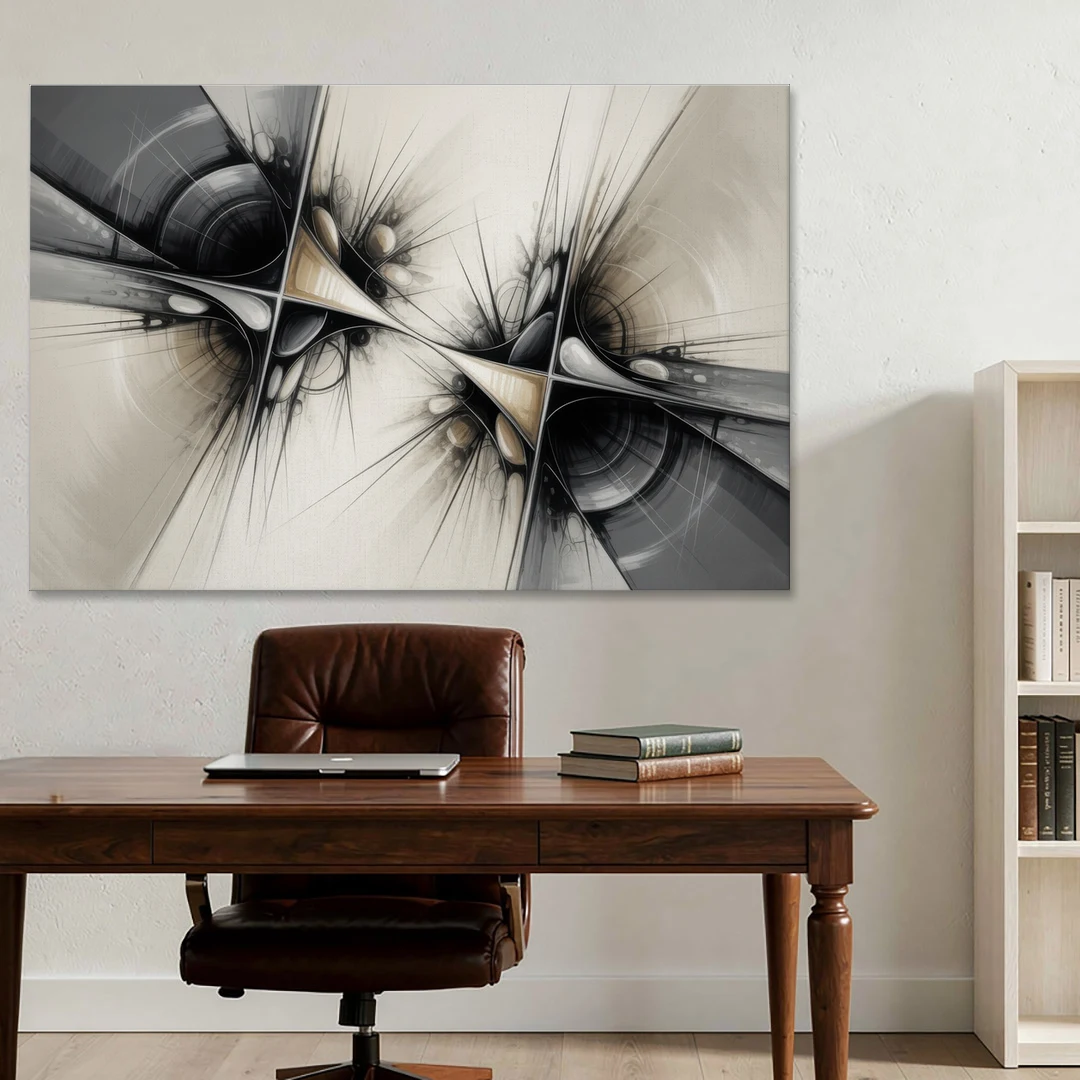 Sophisticated Interwoven Forms Black and White Abstract - Canvas Wall Art - Office - 60x40