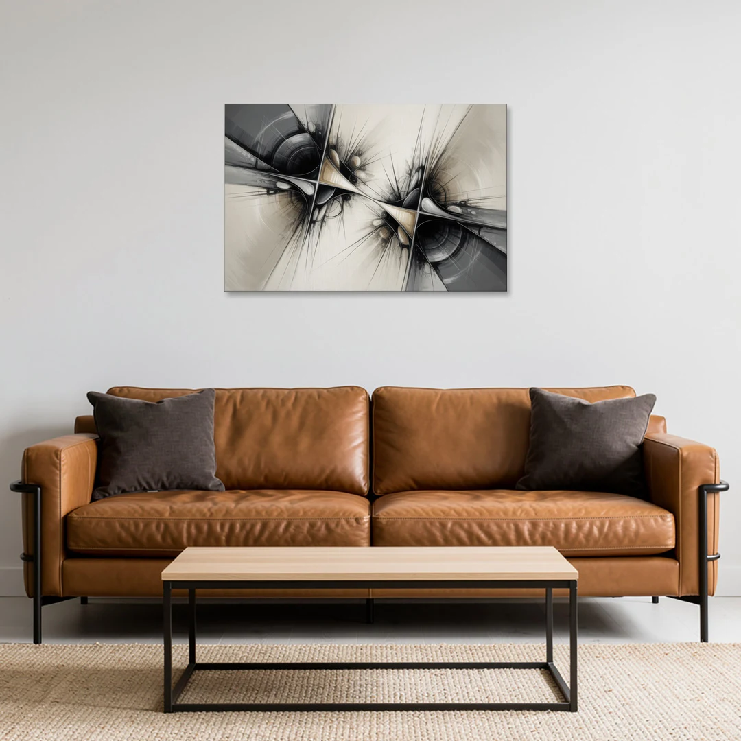 Sophisticated Interwoven Forms Black and White Abstract - Canvas Wall Art - Sofa - 36x24
