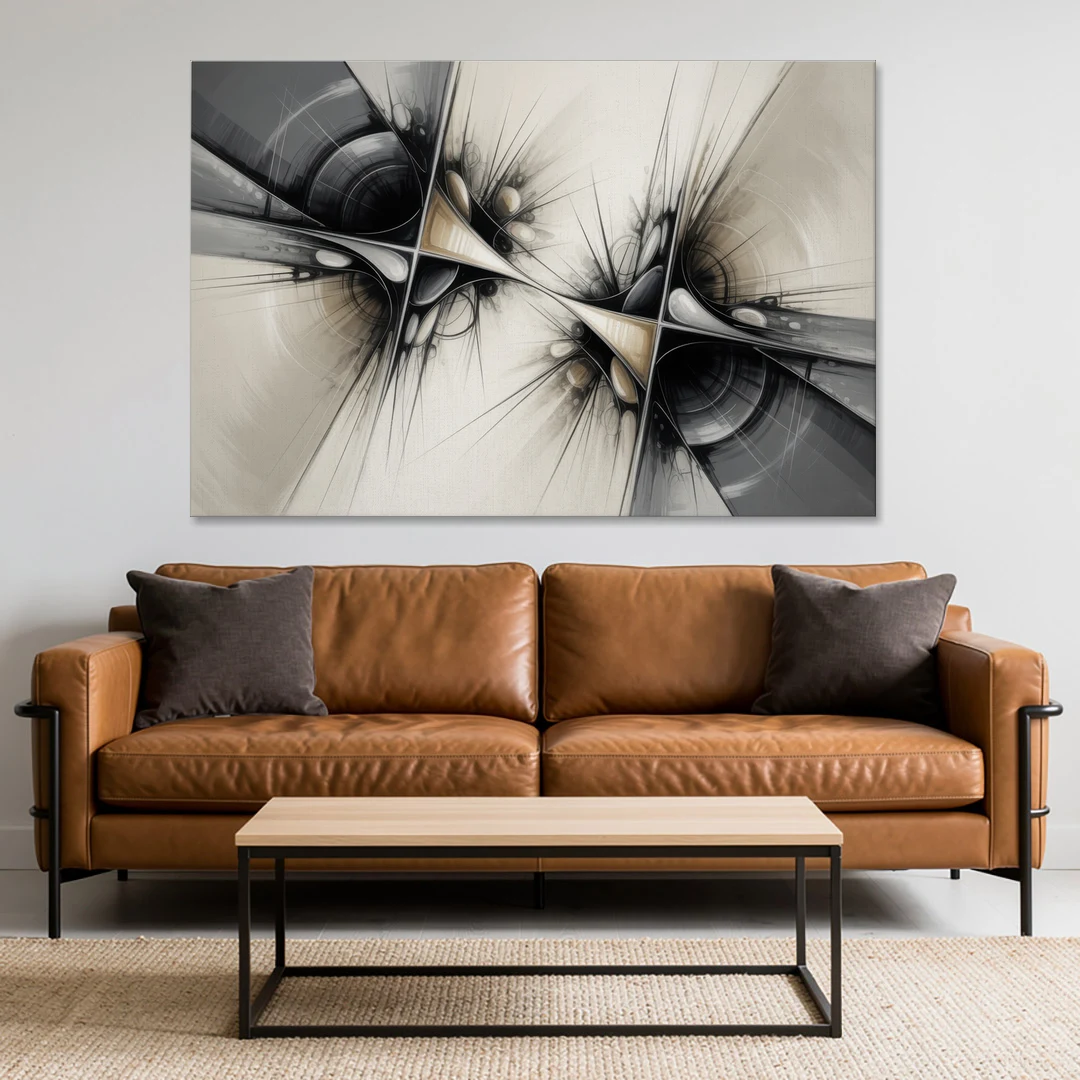 Sophisticated Interwoven Forms Black and White Abstract - Canvas Wall Art - Sofa - 60x40