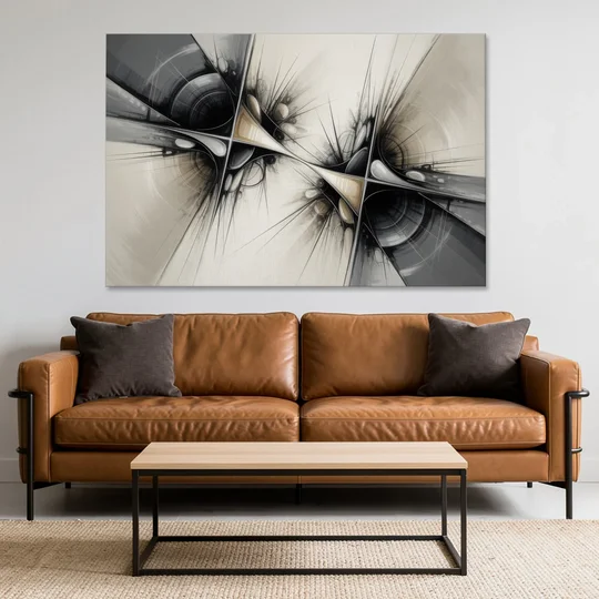 Sophisticated Interwoven Forms Black and White Abstract - Canvas Wall Art - Sofa - 60x40