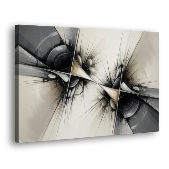 Sophisticated Interwoven Forms Black and White Abstract - Canvas Wall Art - Side