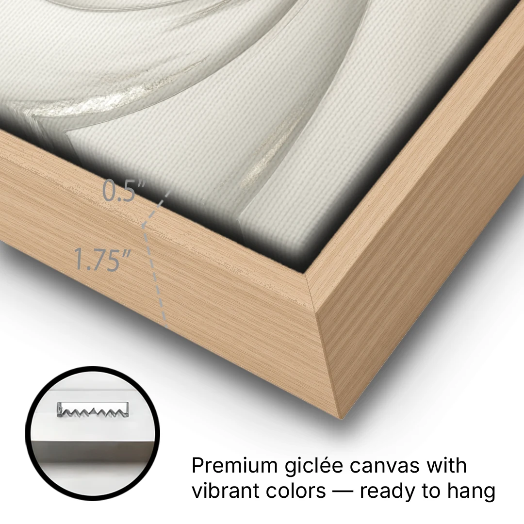 Sophisticated Swirling White Abstract - Oak Framed Canvas Wall Art - Gallery Wrap Corner